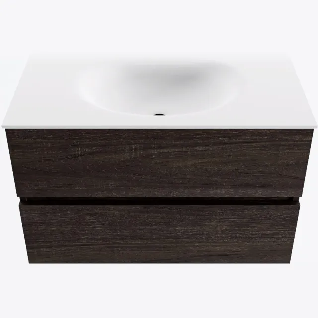 Mondiaz VICA 80cm badmeubel onderkast Dark Brown 2 lades. Wastafel MOON midden 1 kraangat, kleur Talc.