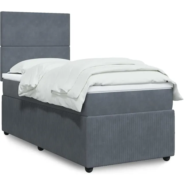 vidaXL Boxspring met matras fluweel donkergrijs 90x200 cm grijs