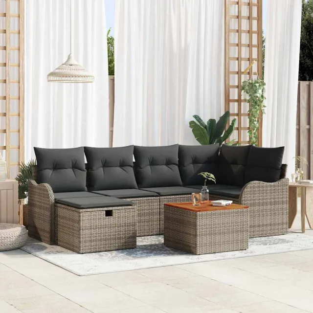 vidaXL Bankstel 7 st poly rattan grijs, foto 2