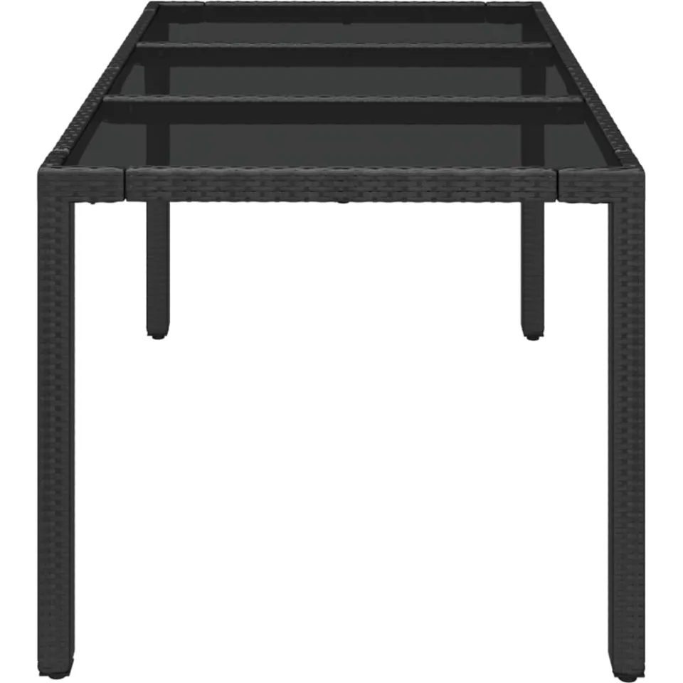 vidaXL Tuintafel met glazen blad 150x90x75 cm poly rattan zwart, foto 4