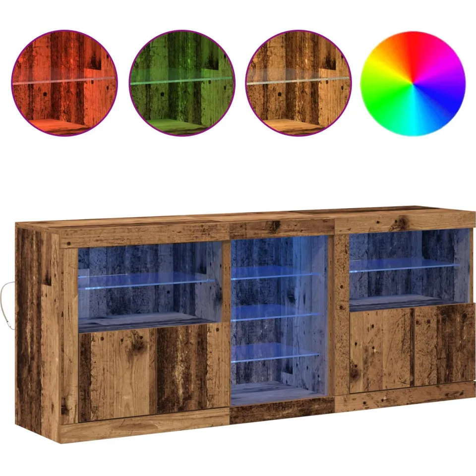 vidaXL LED Sideboard Oud hout 162 x 37 x 67 cm Bewerkt hout bruin, foto 3