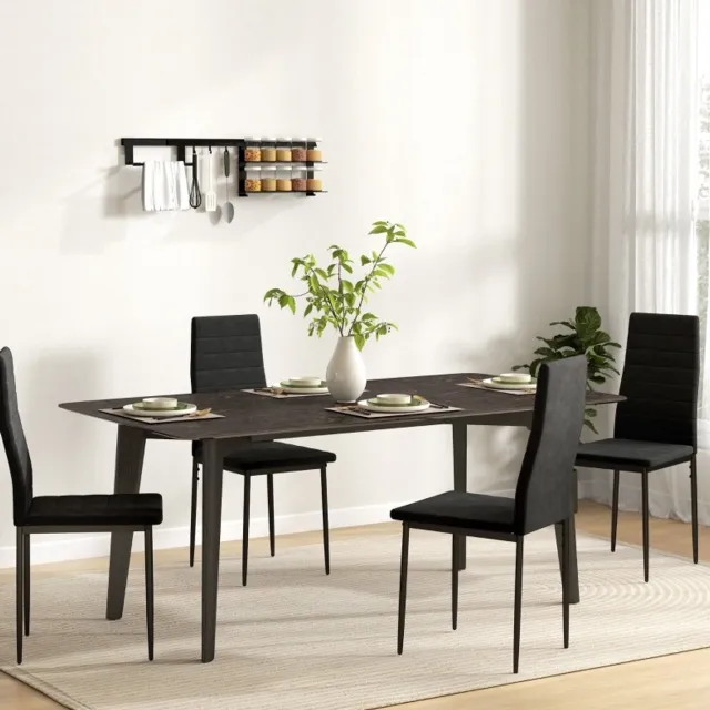 REDOM Eetkamerstoel - Armloos ontwerp - Hoge rugleuning - Stoffen zitting - Moderne designstijl - Eetkamer, keuken of slaapkamer - Metaal - Zwart - 41 x 50 x 97 cm