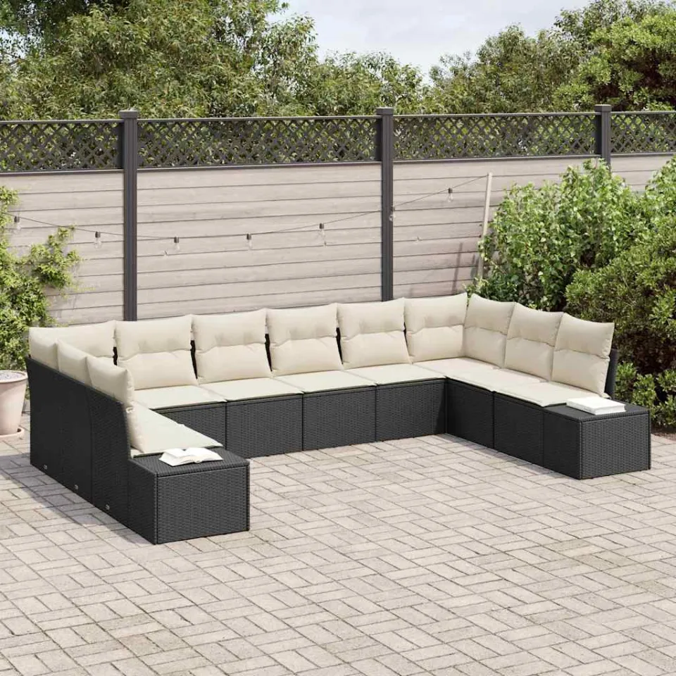 vidaXL Tuin Sofa Set 10 st Zwart poly rattan, foto 3