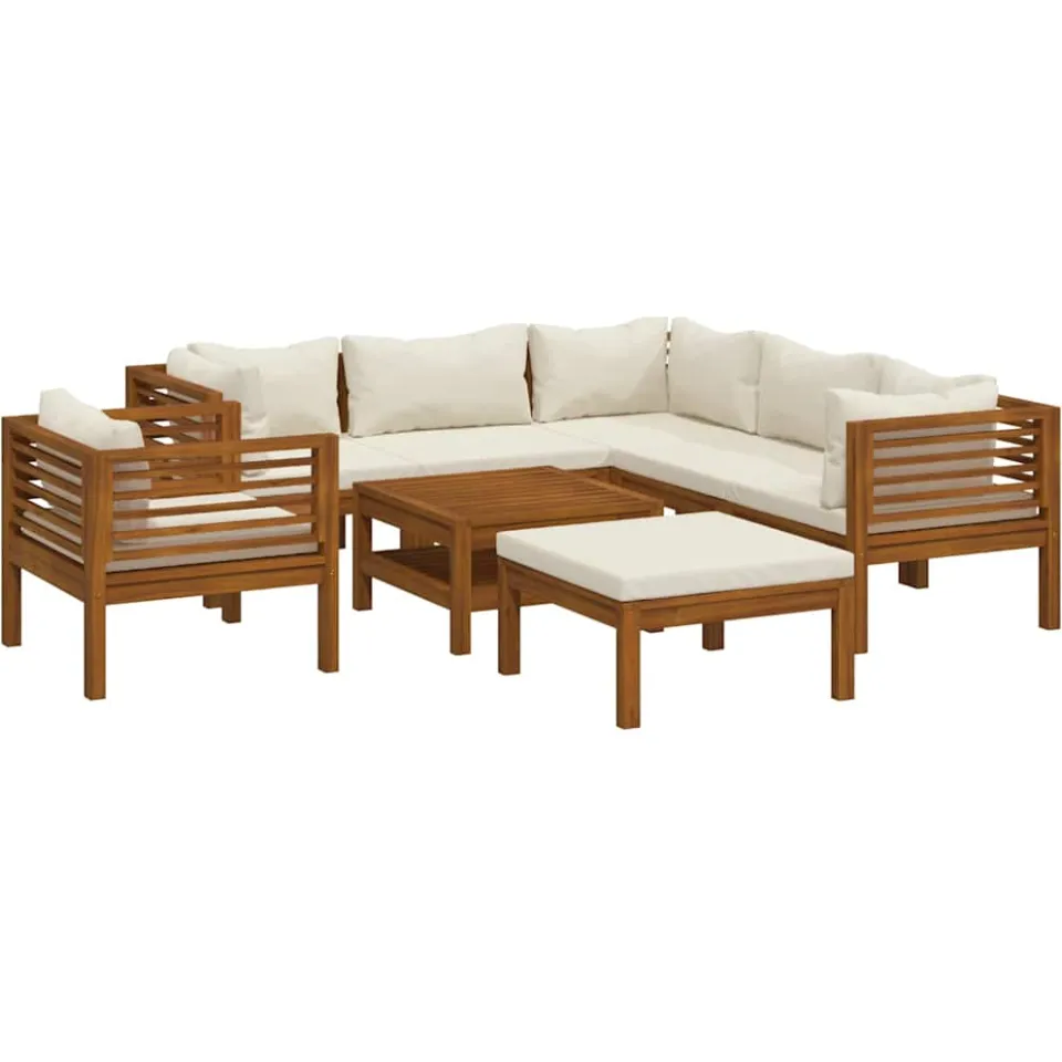 vidaXL 8-delige Loungeset met crèmekleurige kussens massief acaciahout, foto 4