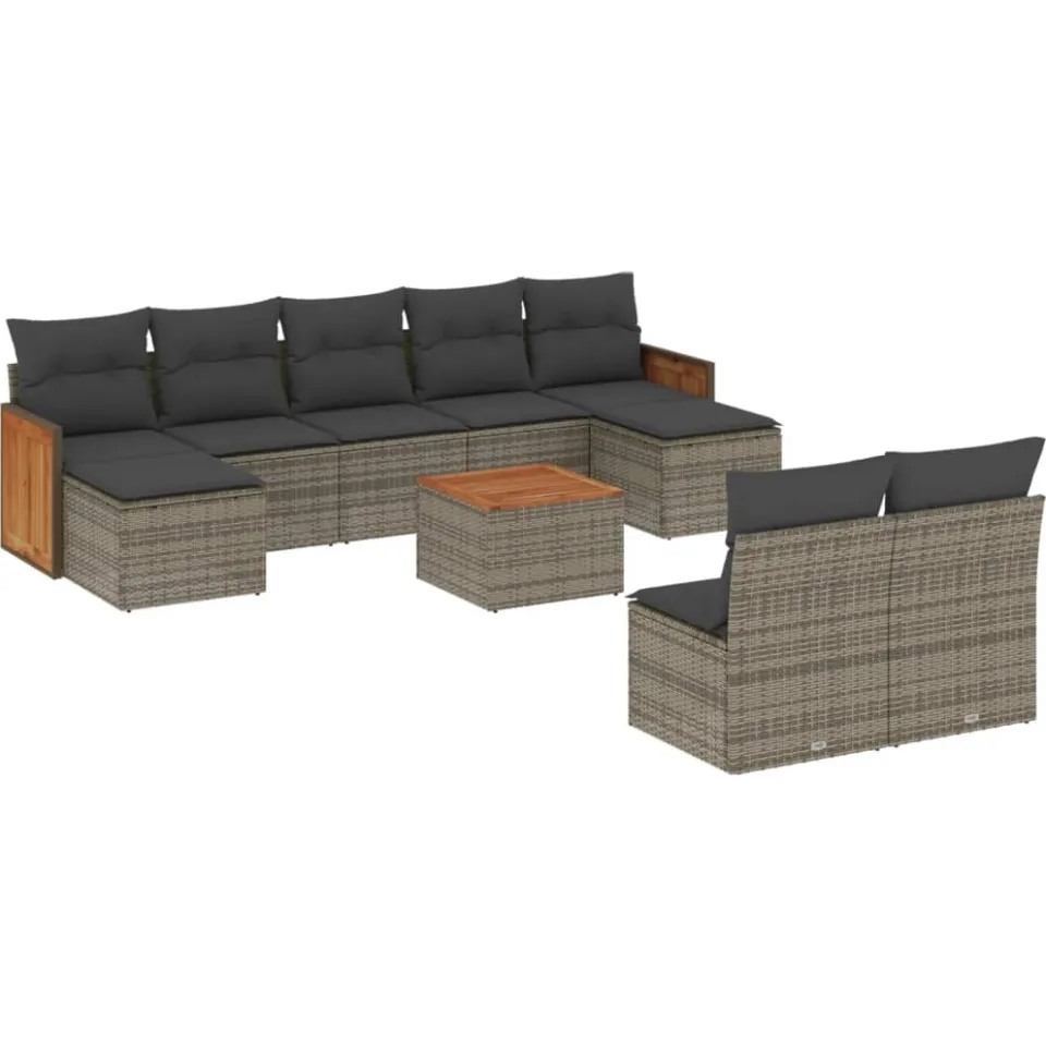 vidaXL 10-delige Loungeset met kussens poly rattan grijs, foto 3