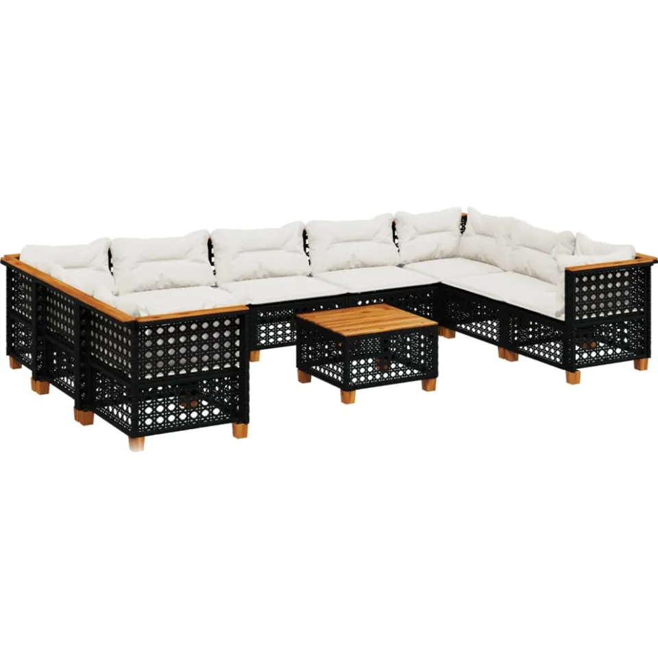 vidaXL 10-delige Loungeset met kussens poly rattan zwart