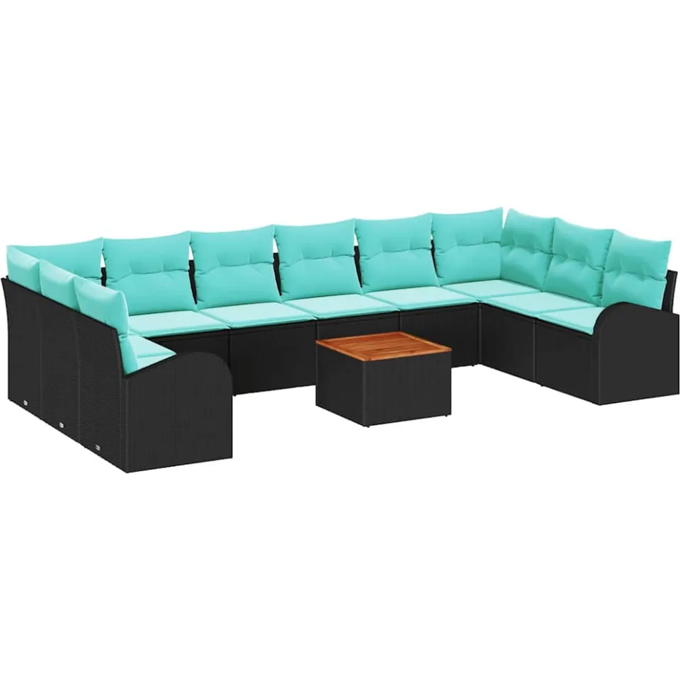 vidaXL Tuinbankenset 11 st Zwart en Turquoise poly rattan