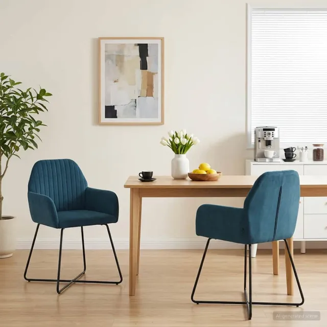 vidaXL Eettafelstoelen 2 st fluweel Blauw 55 x 50 x 84 cm, foto 2