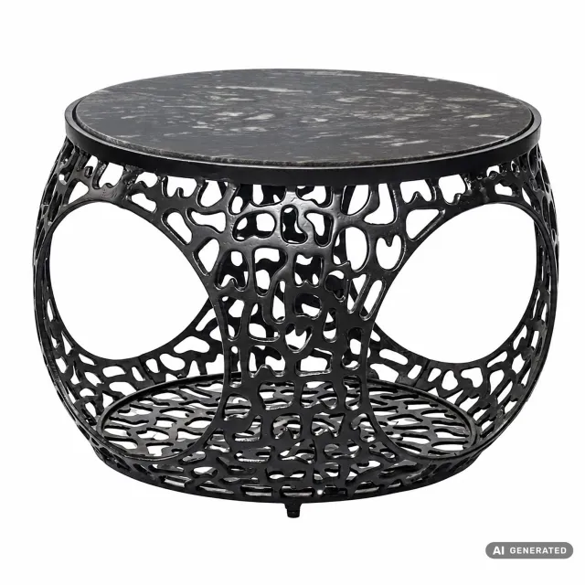 Cosmo Casa Salontafel - Marmer - Zwart - Opengewerkt - 40kg draagvermogen - Ø 60 cm