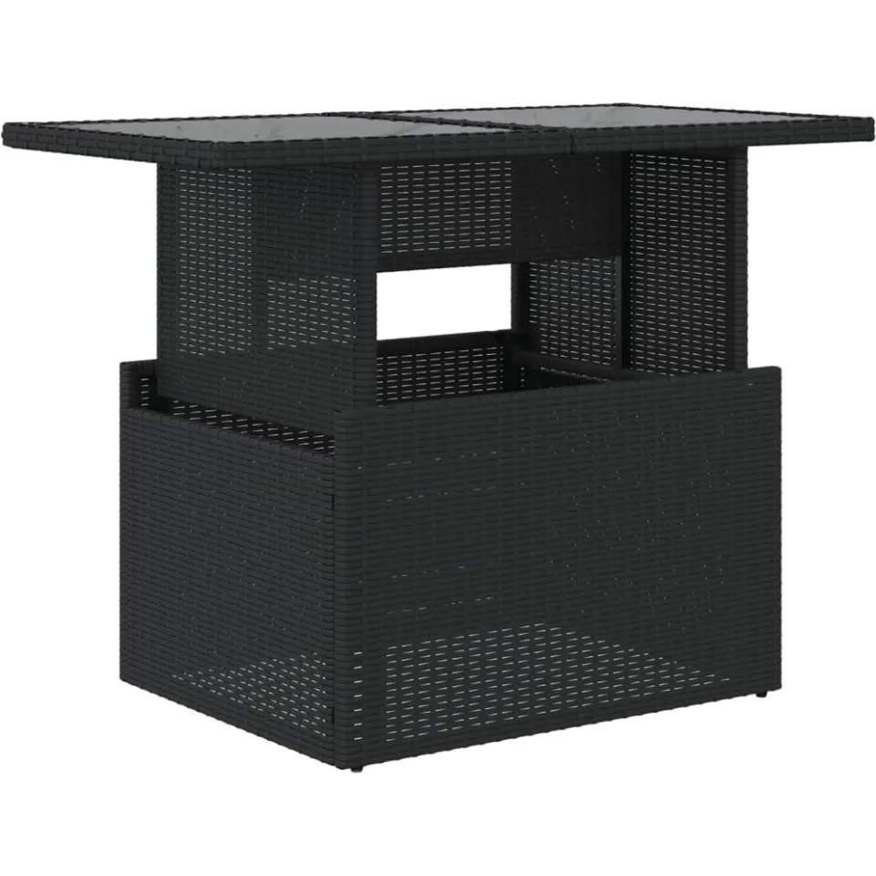 vidaXL Tuintafel met glazen blad 100x55x73 cm poly rattan zwart, foto 3