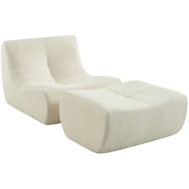 sweeek 1-zits fauteuil met voetenbank getextureerde bouclé stof - sokol Wit