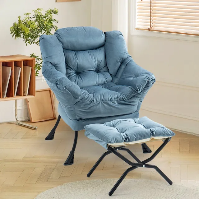COVREO Fauteuil met hocker 81 cm lichtblauw, metalen frame met armleuningen Light Blue