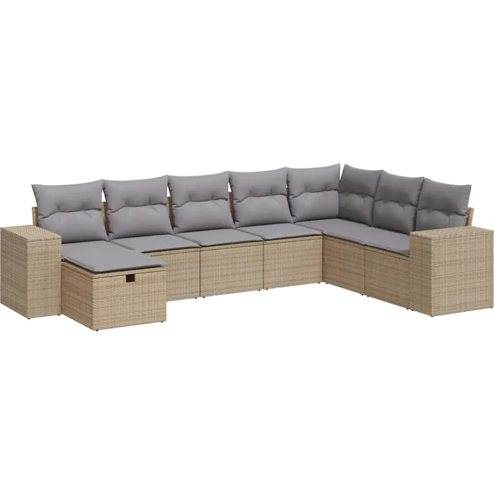 vidaXL 8-delige Loungeset met kussens poly rattan beige, foto 3