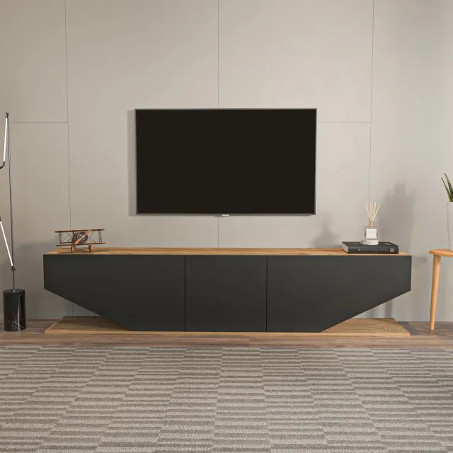 Decorotika TV Meubel 180 cm – Oud en Zwart – Modern Televisiemeubel met Opbergruimte – Stijlvolle TV Kast voor Woonkamer