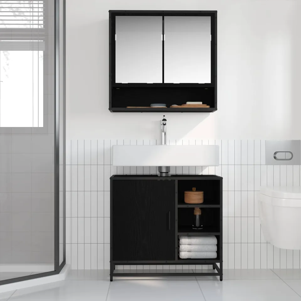 vidaXL Badkamermeubelset 2 st Zwart Eiken Bewerkt hout, foto 3