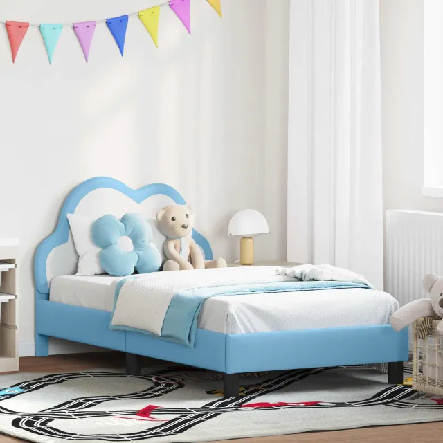 vidaXL Bedframe voor kinderen met hoofdbord Blauw 80 x 160 cm PU