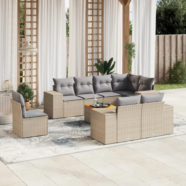 vidaXL 9-delige Loungeset met kussens poly rattan beige, foto 2