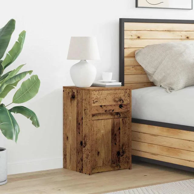 vidaXL LED Bedside Kast Oud hout 38 x 34 x 61 cm Bewerkt hout bruin, foto 2