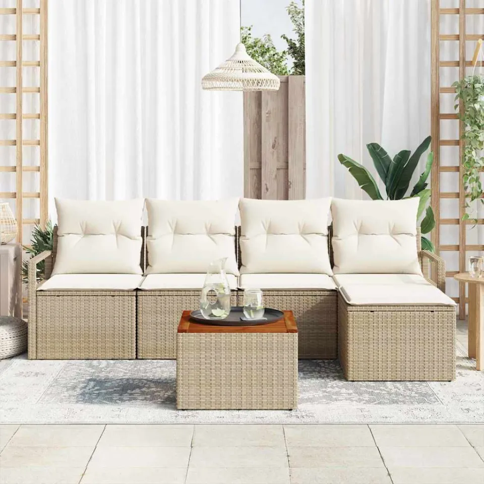vidaXL Tuinbankenset 6 st Beige en Crème poly rattan, foto 3
