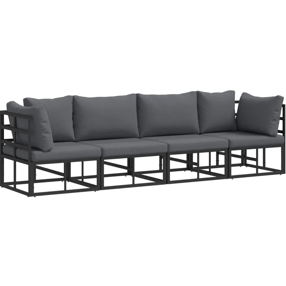 vidaXL Tuinbankenset 4 st Zwart Metaal