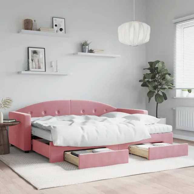 vidaXL Slaapbank met onderschuifbed en lades 80x200 cm fluweel roze