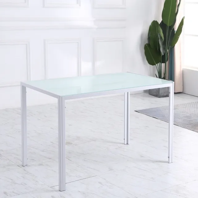 MODFU Eettafel gehard glas 120x60x75 cm wit, modern metalen frame, 4-persoons, 6mm glas