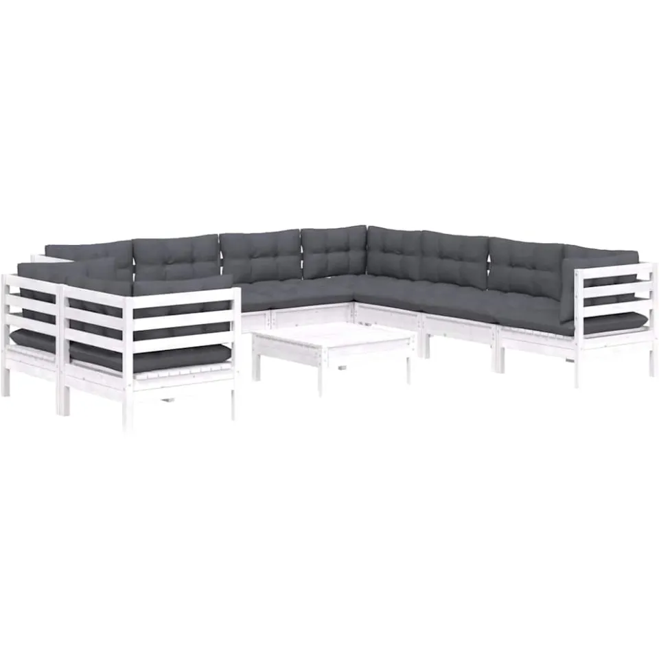 vidaXL 10-delige Loungeset met kussens massief grenenhout wit, foto 3