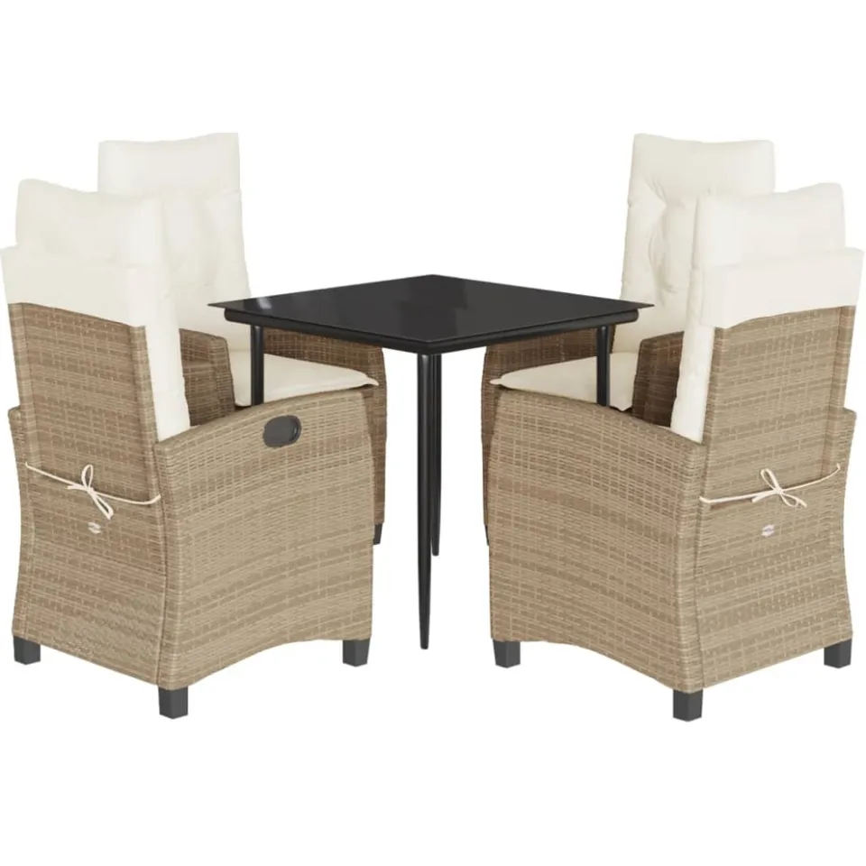 vidaXL 5-delige Tuinset met kussens poly rattan beige
