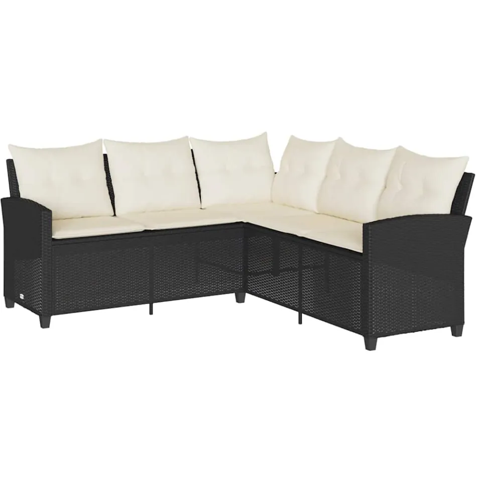 vidaXL Loungebank met kussens L-vormig poly rattan zwart, foto 3