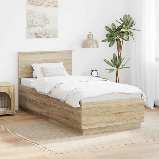 vidaXL Bedframe met hoofdeinde Sonoma Eiken 70 x 190 cm Bewerkt hout