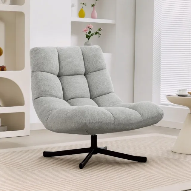 MODFU Fauteuil - Draaibaar - Brede Zitting - Lichtgrijs - Chenille - Metaal Hellgrau