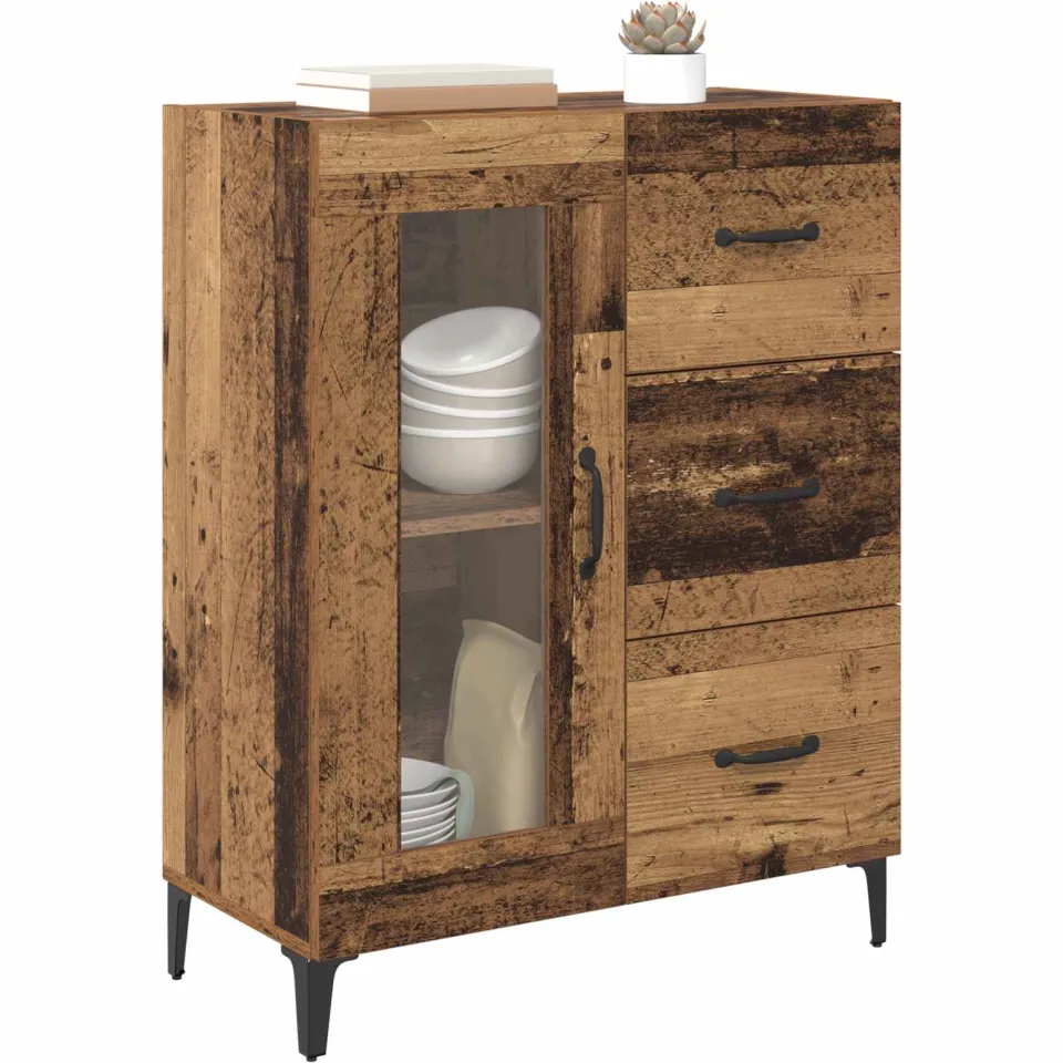 vidaXL Dressoir Oud Hout 69,5 x 34 x 90 cm Gemonteerd hout en ijzer Bruin