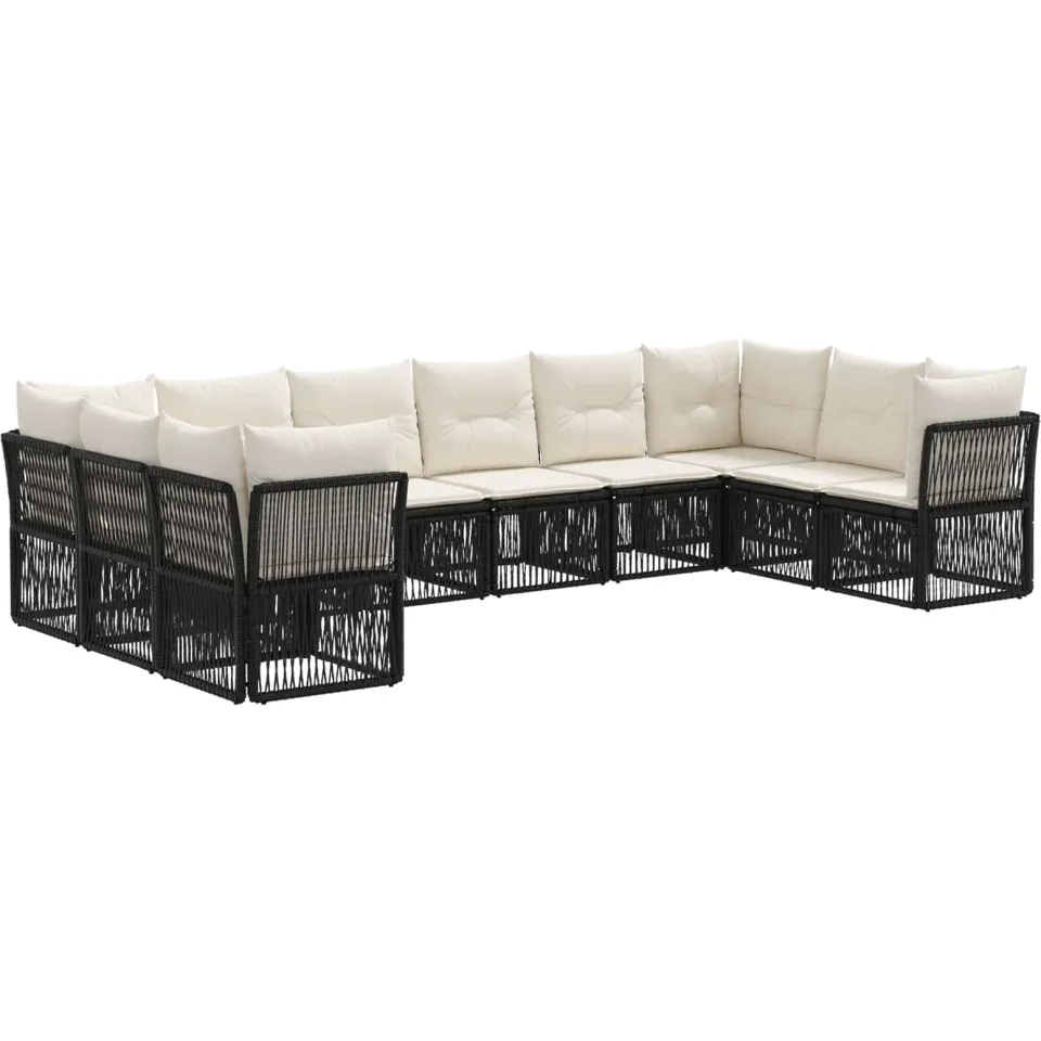 vidaXL Tuinbankenset 10 st 10-zits Zwart poly rattan, foto 3