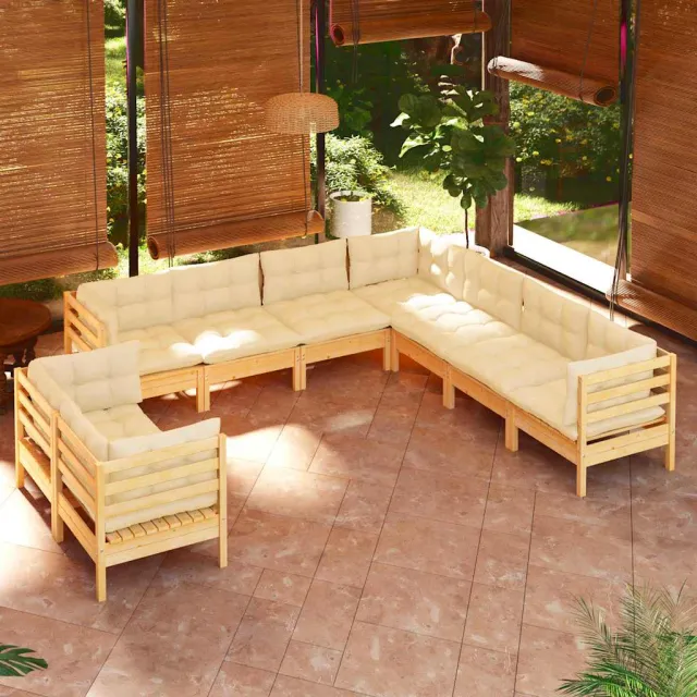 vidaXL 10-delige Loungeset met crèmekleurige kussens grenenhout, foto 2