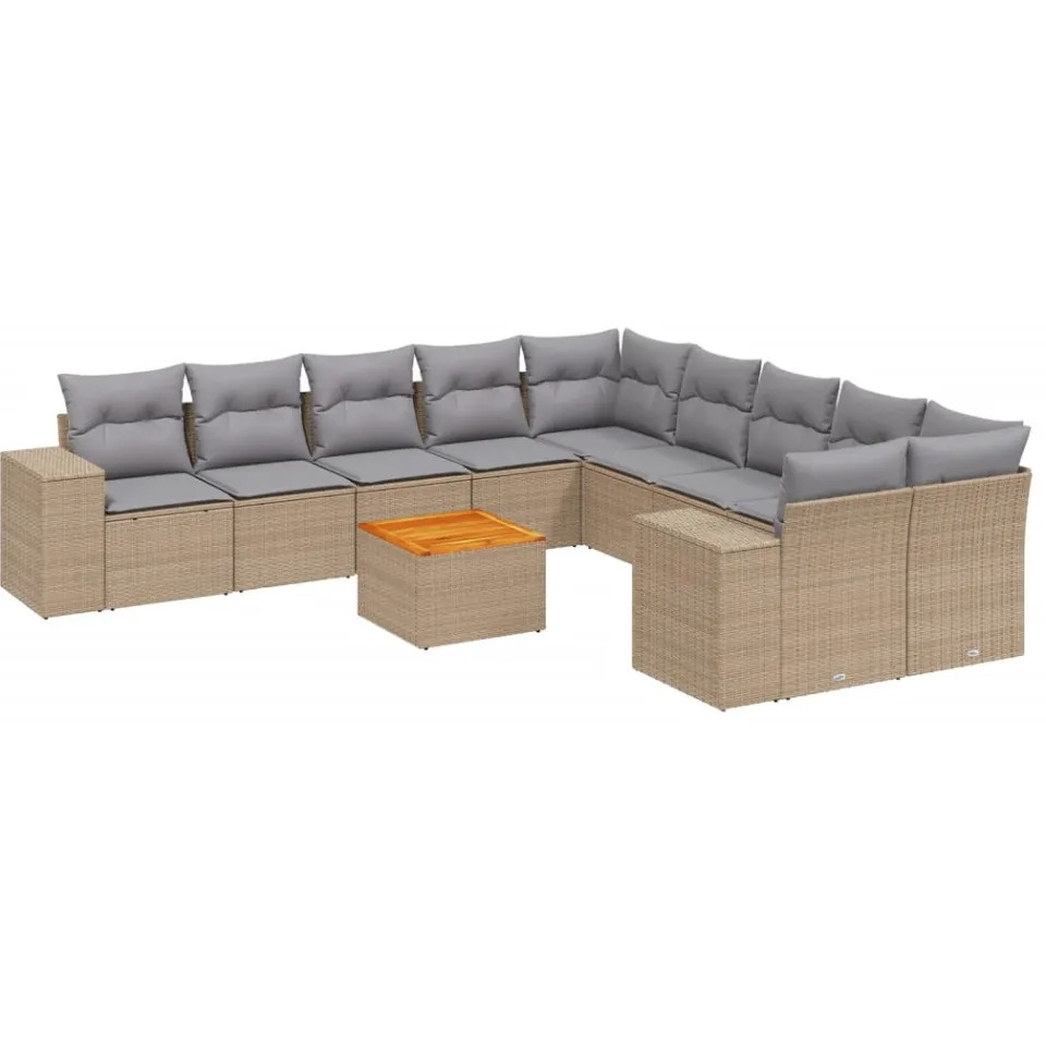 vidaXL 11-delige Tuinset met kussens poly rattan beige
