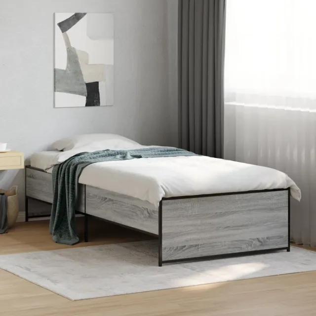 vidaXL Bedframe bewerkt hout en metaal grijs sonoma eiken 90x190 cm