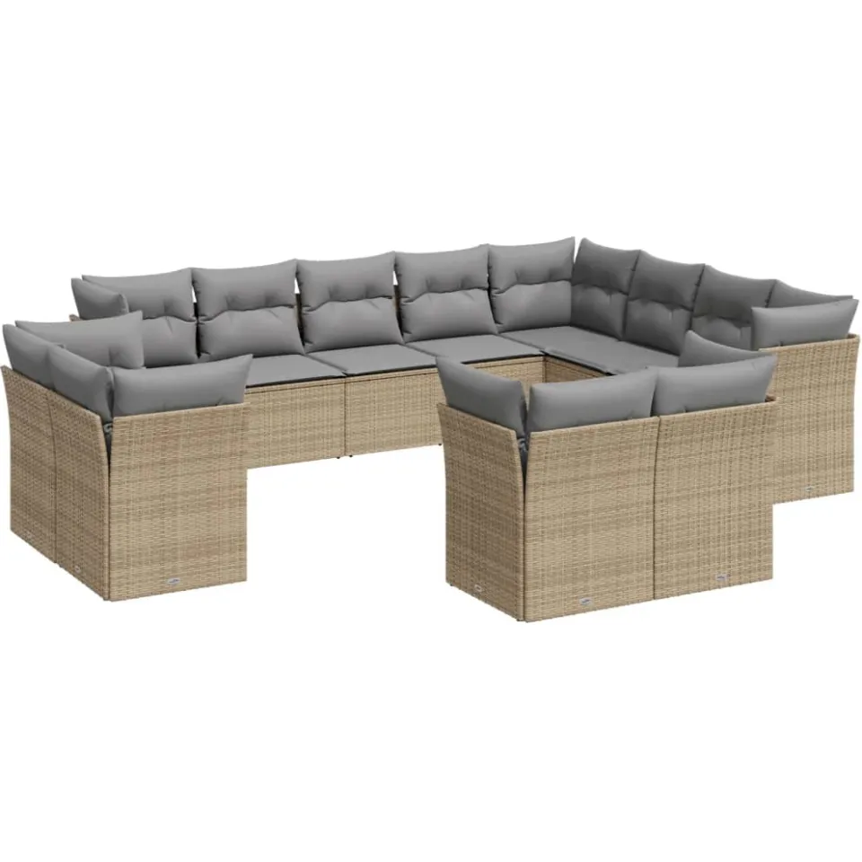 vidaXL 12-delige Loungeset met kussens poly rattan beige, foto 3