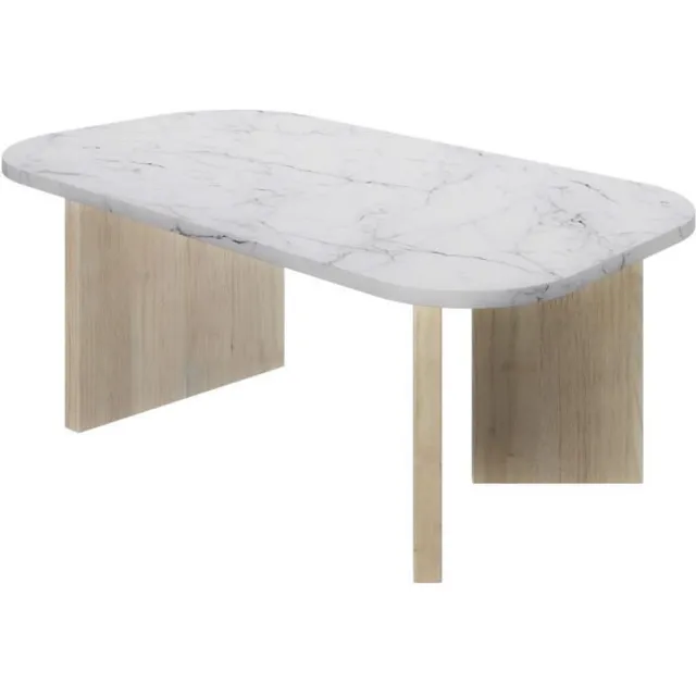Diagone Ovale salontafel - QUARTZ - Wit marmereffect - Dikke eikenhouten poten - 105 x 58 x 39 cm - DIAGONE Beige