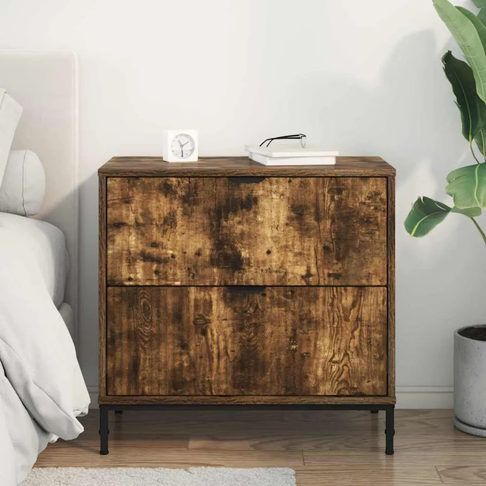vidaXL Nachtkastje Gerookt eiken 63.5 x 36 x 61 cm Bewerkt hout, foto 4