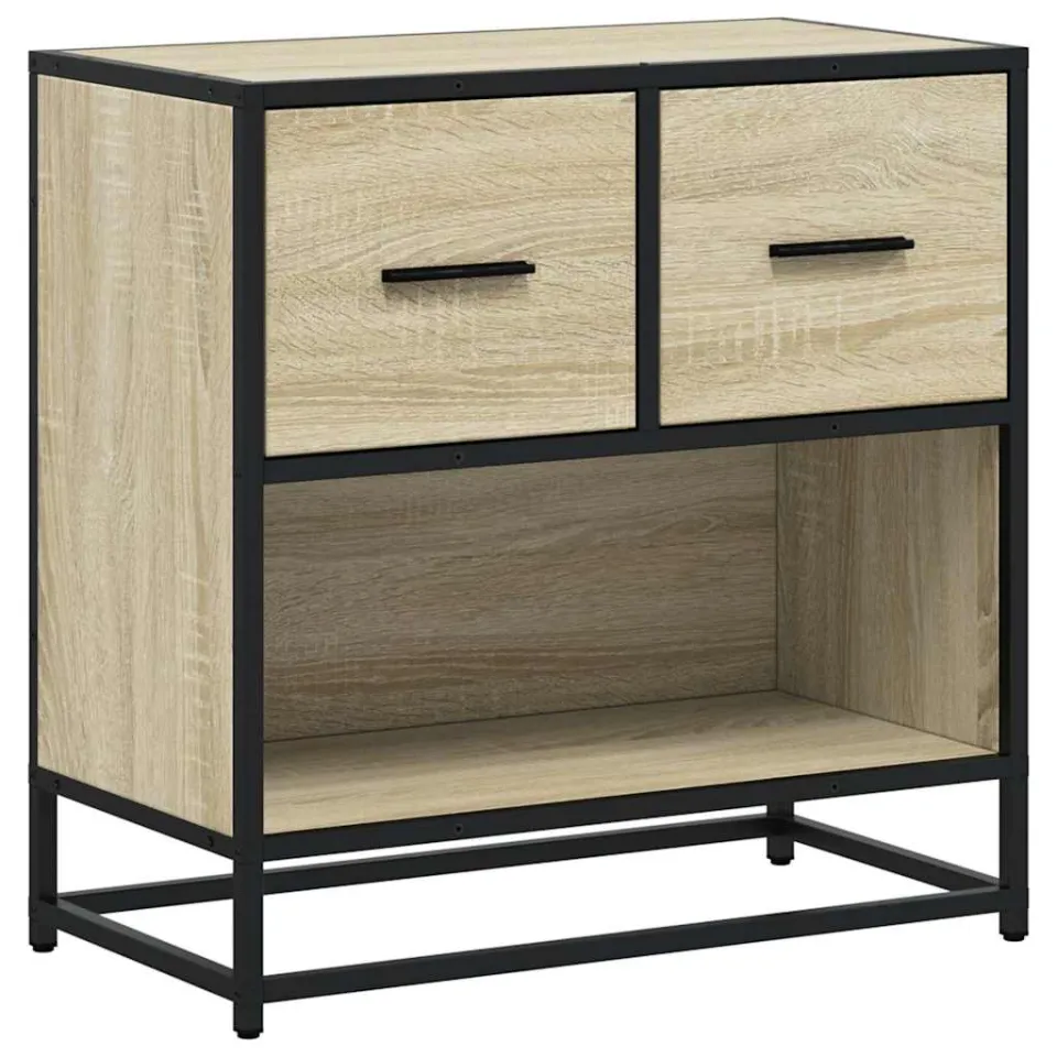 vidaXL Nachtkastje 60x31x60 cm bewerkt hout en metaal sonoma eiken Bruin