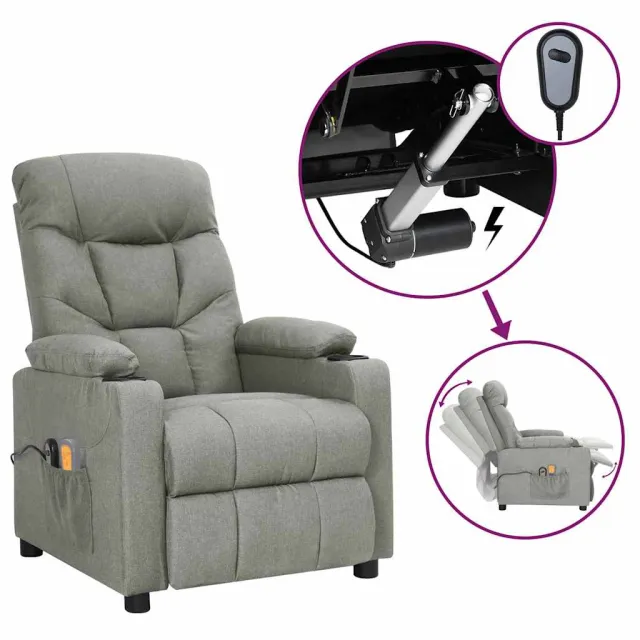 vidaXL Massagestoel elektrisch stof lichtgrijs grijs, foto 2