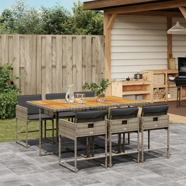 vidaXL 7-delige Tuinset met kussens poly rattan grijs, foto 2