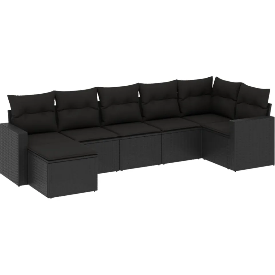 vidaXL 7-delige Loungeset met kussens poly rattan zwart