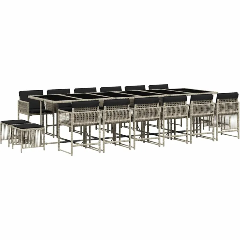 vidaXL 17-delige Tuinset met kussens poly rattan lichtgrijs grijs, foto 3