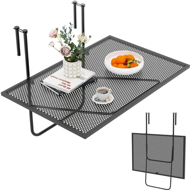 Costway Balkontafel, inklapbaar, balkonhangtafel om op te hangen, klaptafel van metaal, rechthoekige hangtafel voor balkon, 23 kg draagvermogen, 60,5 x 40,5 cm, zwart