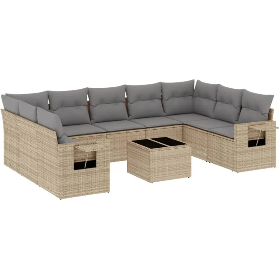 vidaXL 10-delige Loungeset met kussens poly rattan beige, foto 4