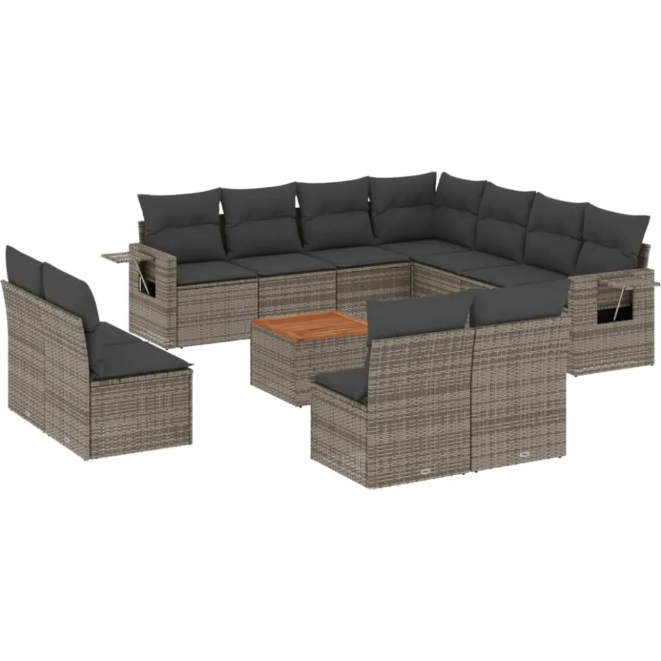 vidaXL 12-delige Loungeset met kussens poly rattan grijs, foto 3