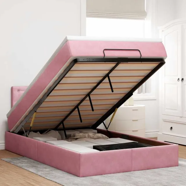 vidaXL Bed poef met matras en LED's 120x190 cm fluweel roze