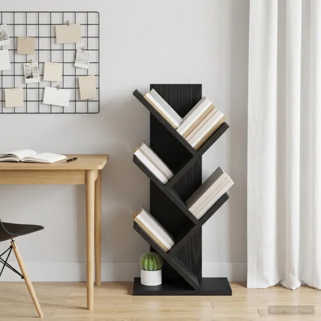 vidaXL Boomboekenplank 4-laags 30 x 18 x 60 cm Bewerkt hout zwart, foto 2