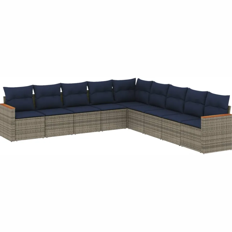 vidaXL 9-delige tuinbankset met kussens, grijs polyrotan, foto 3